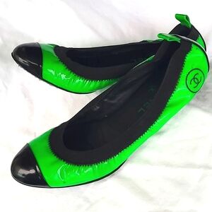 Chanel Neon Green Patent Ballerina Flats